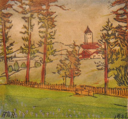 Anton Theodor Röggla Alto piano presso Bolzano, 1942;Xilografia a colori,...