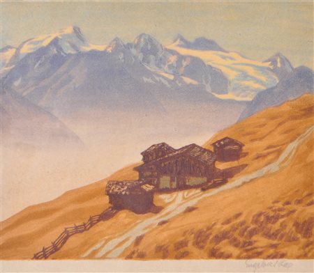 Engelbert Lap (Graz 1886 - Innsbruck 1970) Malga Kaiserstatt-Alm nella valle...