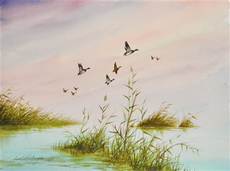 Hubert Weidinger (Wien/Vienna 1951) Anatre in volo, 1980;Acquerello, 22,8 x...