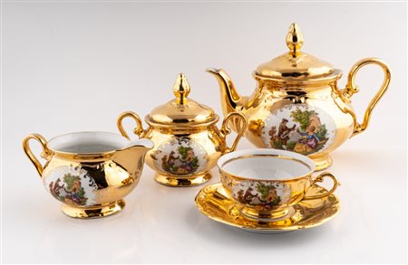 Servito da tè in porcellana a foglia d'oro, Bavaria
