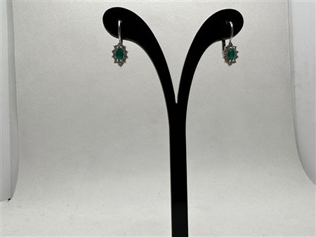 ORECCHINI IN ORO 18K CON PIETRA VERDE E ZIRCONI GRAMMI 2,2 - AU8