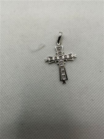CROCE IN ORO BIANCO 18K E DIAMANTI - AU12