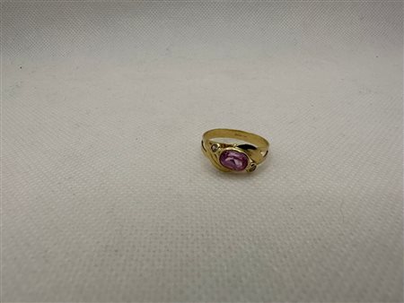 ANELLO CIONDOLO IN ORO BIANCO 18K CON PERLA GRAMMI 1,7 CON PIETRA OVALE ROSA...