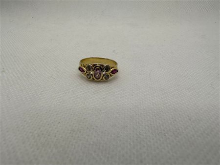 ANELLO CIONDOLO IN ORO BIANCO 18K CON PERLA GRAMMI 1,7 CON PIETRE COLORATE...