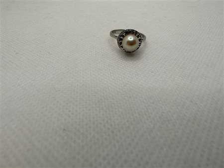ANELLO IN ORO BIANCO 18K CON PERLA MISURA 17 GRAMMI 3,7 - AU19
