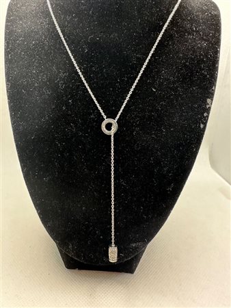 COLLANA IN ORO BIANCO 18K E DIAMANTI CON NODO SCORSOIO NUOVA REGOLABILE 5,04...