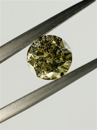 DIAMANTE 0,91 CT COLORE FANCY GIALLO VERDASTRO - PUREZZA I2 - TAGLIO...