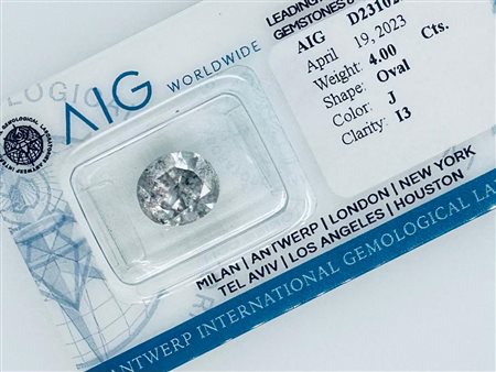 DIAMANTE 4 CT COLORE J - PUREZZA I3 - TAGLIO OVALE - CERTIFICATO AIG - C30405-3