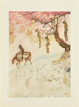 Aligi Sassu L'ESECUZIONE riproduzione fotolitografica, cm 47x32 firma in lastra