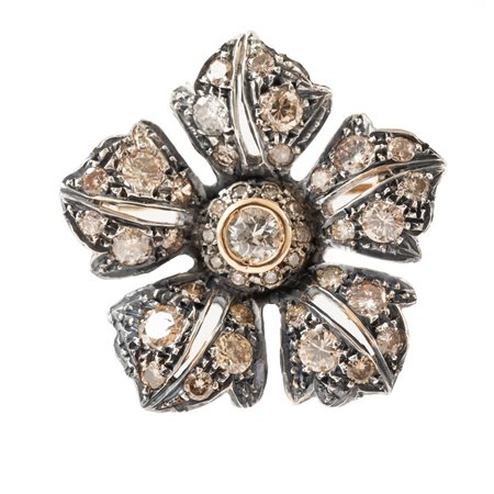 SPILLA in oro 12 KT e argento con brillanti