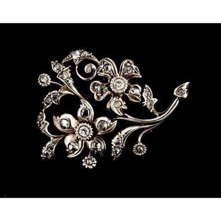 SPILLA in oro 12 KT e argento con diamanti