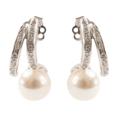 ORECCHINI in oro bianco 18 KT con brillanti e perle