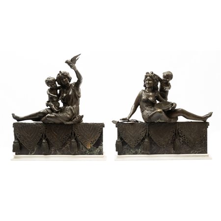 SCULTORE ITALIANO DEI PRIMI '900, Coppia di sculture bronzo