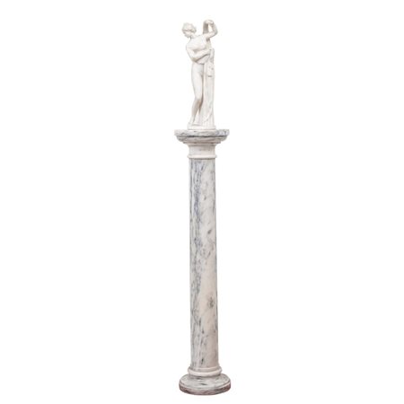 SCULTURA in alabastro "Figura neoclassica" con colonna