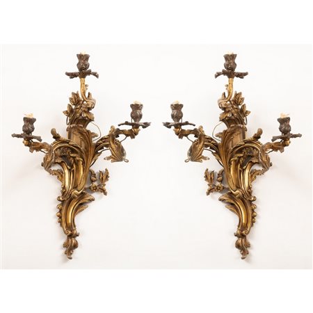 COPPIA APPLIQUE a tre luci stile Luigi XV