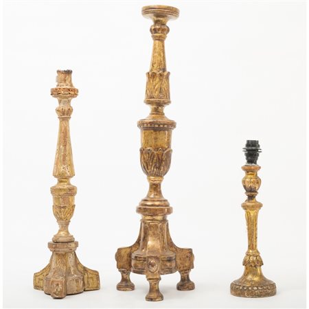 MANIFATTURA SICILIANA DEL XIX SECOLO, 
Tre candelieri