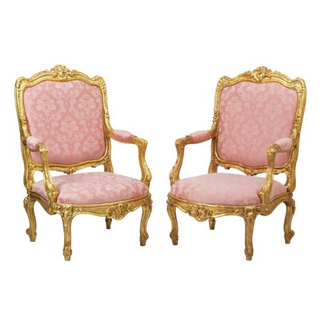 EBANISTERIA ITALIANA XIX SECOLO, 2 poltrone stile Luigi XV