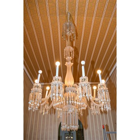 IMPORTANTE LAMPADARIO a 10 luci in vetro e pendenti