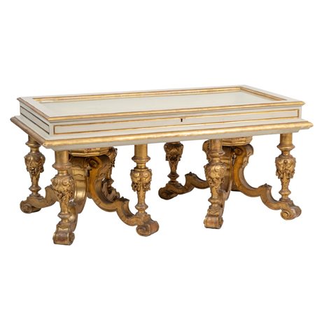 TAVOLINO/BACHECA in legno laccato e dorato