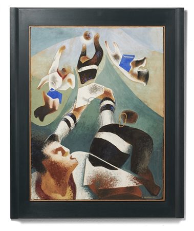 Enrico Prampolini "Giocatori di calcio" 1941
olio e tecnica mista su cartone
cm