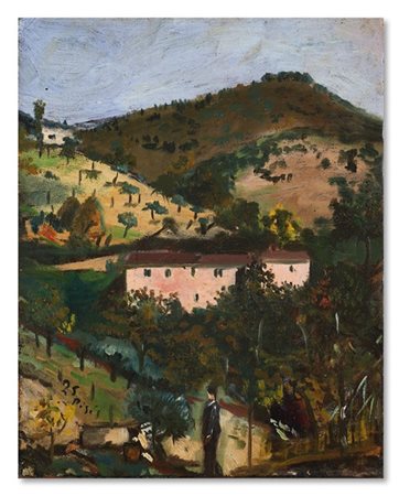 FILIPPO DE PISIS "Paesaggio di montagna" 1925
olio su carta intelata
cm 40,4x32