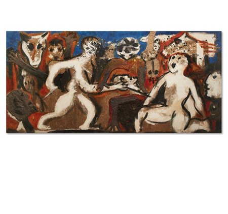 Enrico Baj "Battaglia" 1955
olio, tempera, collage, ovatta, stoffa
cm 146x300
Fi