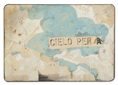 Mario Schifano "Cielo per A." 1964
smalto, grafite, matita e riporto di stampa a
