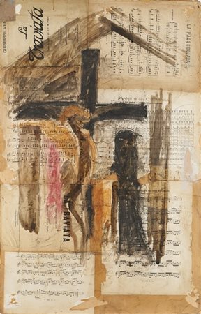 Lorenzo Viani "Studio per il Cenacolo" 1919
tecnica mista e collage su cartone a