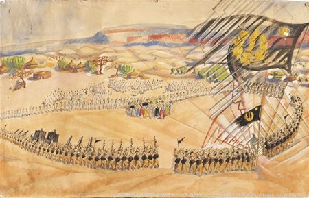 Mario Menin "Il Generale Somma parla a Guià-Tembien" 1941
tecnica mista su carta