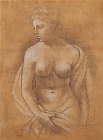 Ubaldo Oppi "Nudo con scialle" 
tecnica mista su carta
cm 65,5x48,5
Firmato in b