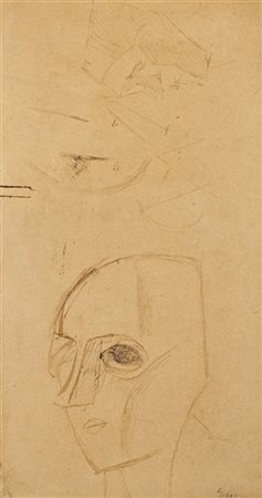 Mario Sironi "Volti" 
tecnica mista su carta intelata
cm 28x14,5

Provenienza
Ga