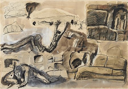 Mario Sironi "Composizione" primi anni '40
china, tempera e biacca su carta inte