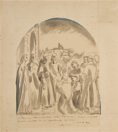 Ubaldo Oppi "Bozzetto per la pala di San Francesco" 1927-28
china su carta
cm 40