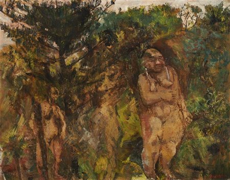 FAUSTO PIRANDELLO "Bagnanti (Figure nel bosco)" 1944
olio su tavola
cm 42,5x54,5