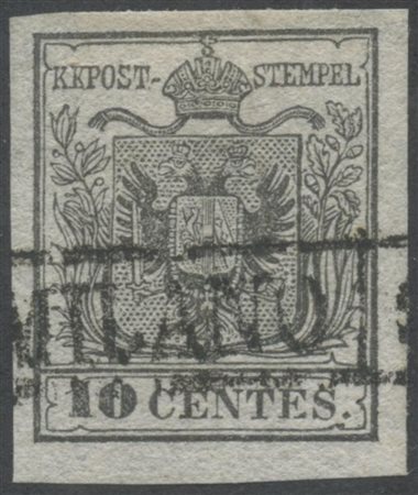 1850, 10c. Grigio nero Prima Tiratura N.2b. Carta Sottile. (Lux) (Colla) (700++)