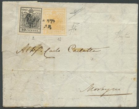 18.6.1851, lettera affrancata per 15c. Tramite un 5c.Giallo Arancio Chiaro...