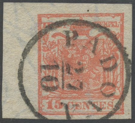 1850, 15c. Con bordo di foglio a sinistra e con evidente filigrana. (Lux)...