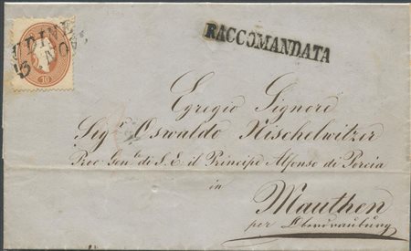 03.11.1863, lettera raccomandata da Udine per Mauthen affrancata tramite due...