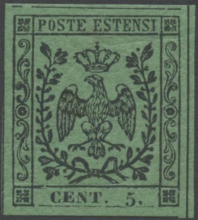 1852, 5c. N.7 Verde nuovo con gomma integra. (A+)