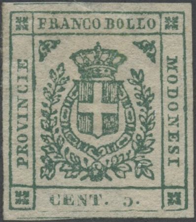 1859, 5c. N.12 Verde nuovo con gomma, linguellato. (A+)