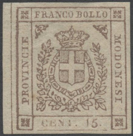 1859, 15c. N.14a bruno Chiaro bordo di foglio a sinistra nuovo con gomma,...