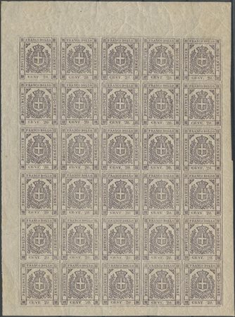 1859, 20c. N.16, quarto di foglio composto da 30 pezzi, nuovi gomma integra....