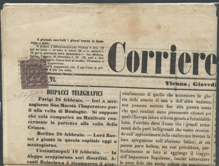 1.3.1855, Giornale affrancato con un 9c. Violetto Grigio N.2. (Lux)