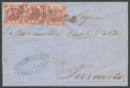 23.3.1861, Lettera da Bari per Taranto affrancata oer 5gr tramite due 2gr....