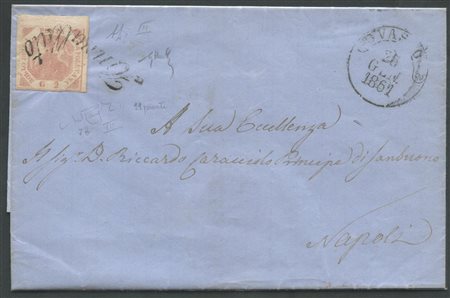 25.1.1861, Lettera da Vasto per Napoli affrancata tramite un 2gr. Rosa Chiaro...