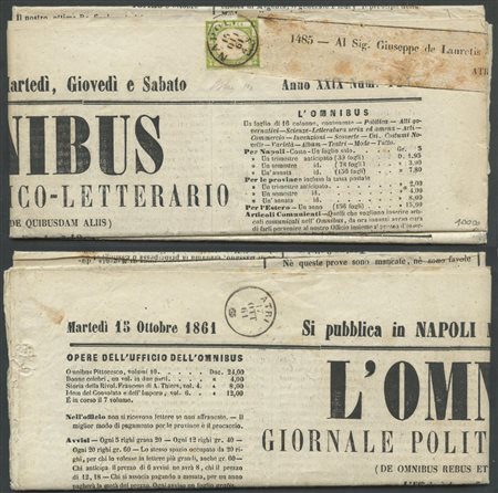 15.10.1861, giornale ''L'OMNIBUS'' affrancato tramite un valore da 1/2t....