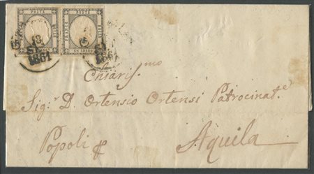 18.9.1861, Lettera da Popoli per l'Aquila affrancata per 2gr. Tramite due...