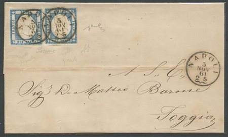 3.11.1861, Lettera da Napoli per Foggia affrancata per 4gr. Tramite due 2gr....
