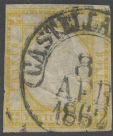 1861, 20gr. Giallo N.23 usato con il cercio di Castellammare (7pt). Con...
