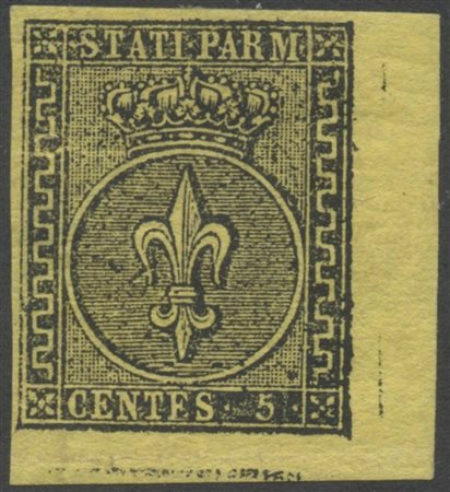 1852, 5c. Giallo arancio N.1 Angolo Di foglio in basso a destra. Nuovo con...